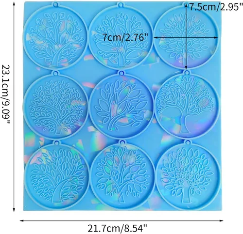 Vista 3 de LIANXUE Molde de silicona con patrón de árbol de vida, molde de resina holográfica, llavero de bricolaje, adorno de joyería, herramienta colgante