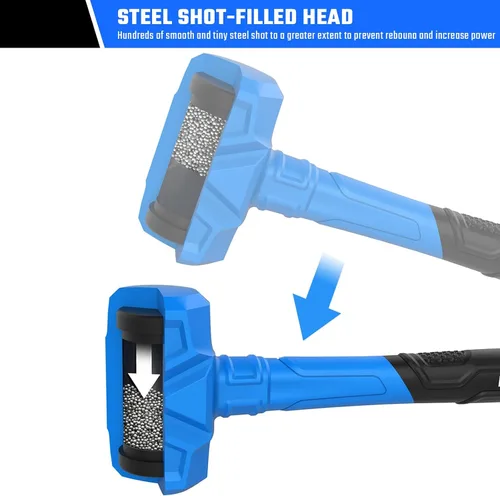 Vista 2 de REAL STEEL Martillo Dead Blow de 28 Oz Mazo de Goma Anti-Marcas y Resistente a Chispas con Cabezal Relleno de Perdigones de Acero Ideal
