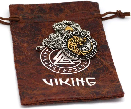 Vista 4 de GuoShuang Noridc - Collar vikingo de acero inoxidable para hombre, con bolsa de regalo de Valknut