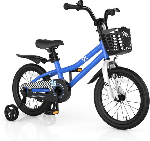 Vista 19 de COSTWAY Bicicleta para niños, 12, 14, 16, 18 pulgadas, para niños y niñas de 3 a 8 años, bicicleta para niños con ruedas de entrenamiento