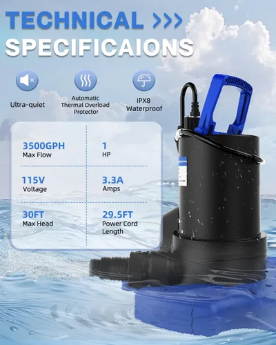 Vista 2 de AgiiMan 1HP Bomba automática de cubierta de piscina, bomba de sumidero sumergible
