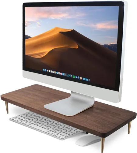 Vista 11 de Soporte elevador para monitor de madera maciza, soporte de monitor multiusos para computadora portátil, iMac PC (nogal)