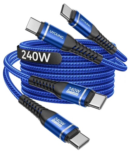 Vista 17 de Cable USB C a USB C de 240 W de carga rápida de 6 pies, cable USBC a C Negro