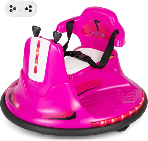 Vista 12 de HONEY JOY Coche de parachoques de 12 V para niños pequeños de 1 a 3 años, auto parachoques con doble joystick, luz LED intermitente y giro de 360