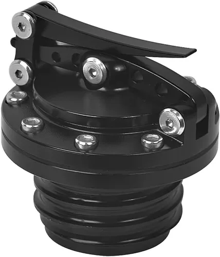 Vista 3 de Tapa de tanque de combustible de liberación rápida en negro para motocicleta, para Harley Sportster XL 1200 883 X48 Dyna Touring 1996 y posteriores