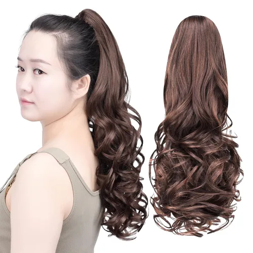 Vista 55 de SYXLCYGG Auburn Clip Cola de caballo Clip Cola de caballo Extensión de cola de caballo ondulado 10 pulgadas 3.5 oz pelo sintético falso pieza