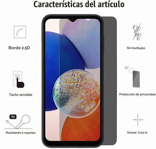 Vista 2 de Paquete de 3 lentes y protectores de pantalla de privacidad para Samsung Galaxy A14 4G / 5G