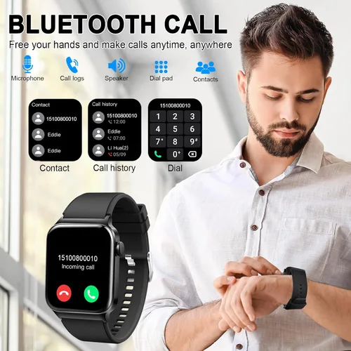Vista 7 de Reloj inteligente para hombres y mujeres, rastreador de fitness, monitor de ritmo cardíaco, reloj inteligente táctil HD de 1.85" para Android iOS