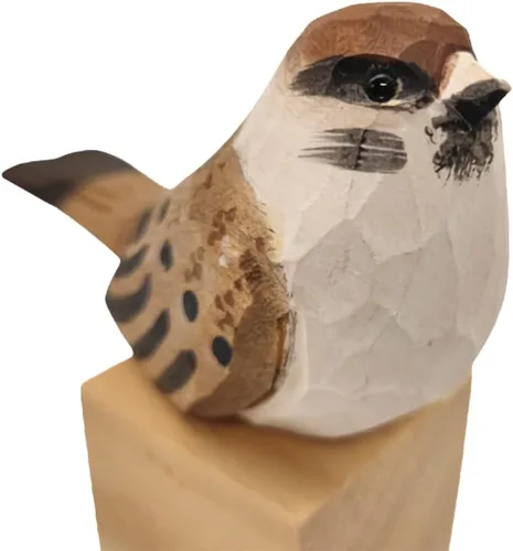 Vista 42 de Figura de pájaro de madera Azure Tit, tilo tallado a mano, marrón claro, decoración moderna para el hogar, regalo de pájaro