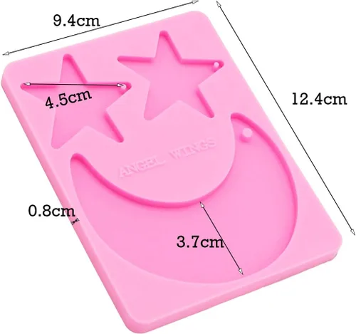 Vista 2 de Angel Wings Llavero con forma de estrella y luna, moldes de silicona, aretes, molde de resina, llavero de resina para manualidades, colgantes