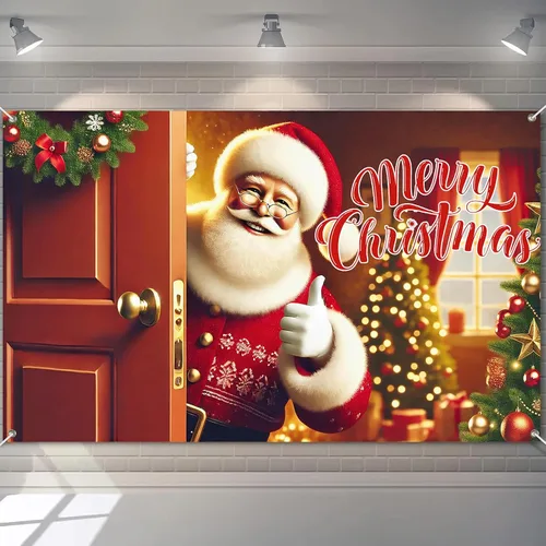 Vista 11 de BlissYard Pancarta de Fondo Navideño Escena de Chimenea con Muñeco de Nieve Reno Medias Guirnalda Árbol Regalos Decoración de Fiesta Navideña 71×43