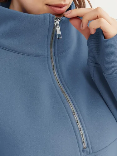 Vista 5 de EFAN Sudaderas cortas para mujer, con media cremallera, forro polar, con cremallera de un cuarto, sudaderas con capucha 2023, ropa de moda de otoño