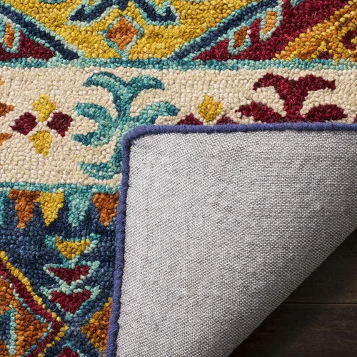Vista 7 de SAFAVIEH Aspen Collection APN502A - Alfombra decorativa de lana bohemia hecha a mano de 2 x 3 pies, color azul marino/marfil