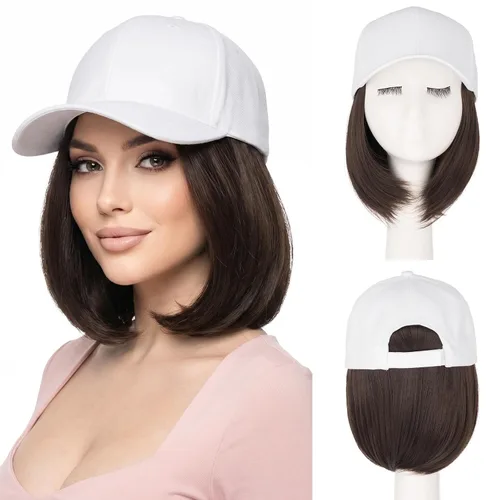Vista 12 de SEGO - Gorra de béisbol con extensiones de cabello para mujer, resistente al calor, sintético, 6 pulgadas, ajustable, corta, recta, peluca