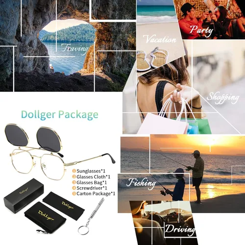Vista 6 de Dollger Gafas de sol abatibles para hombres y mujeres, polarizadas Steampunk con doble lente
