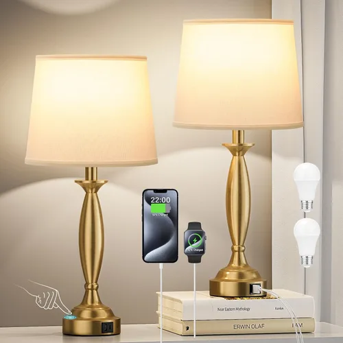 Vista 9 de Juego de 2 lámparas grises para dormitorio, lámpara de noche con control táctil con USB C+A, lámparas de mesita de noche regulables de 3 vías