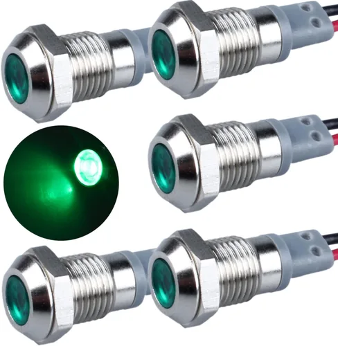 Vista 16 de 5 piezas de luz indicadora LED de 12V-24V de 6mm con orificio de montaje de 1/4" de 20mA, lámpara de señal de metal impermeable IP67 con ahorro