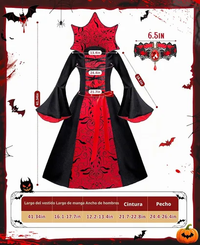 Vista 2 de DISHIO Disfraz de vampiro de Halloween para niñas, conjunto de disfraz real