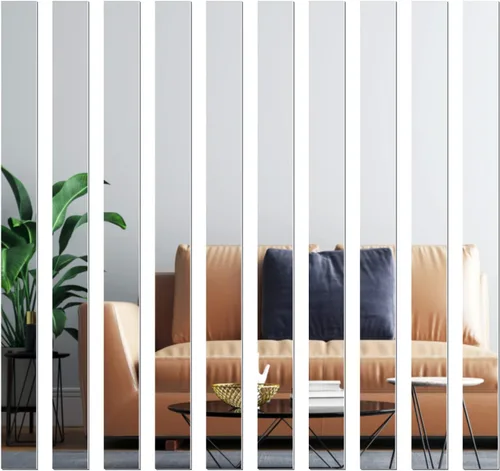 Vista 6 de Azulejos de espejo, azulejos de espejo de 2 x 20 pulgadas, calcomanías autoadhesivas para espejo de pared, calcomanías de espejo de pared de rayas