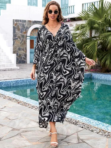 Vista 3 de Women's Wave Neck Turkish Caftan Ethnic Print Kaftans Floral Print Over Sized Caftans Lounge wear 8752