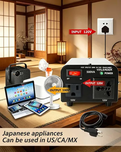 Vista 42 de 500W US al convertidor de voltaje de Japón 120V a 100V transformador reductor