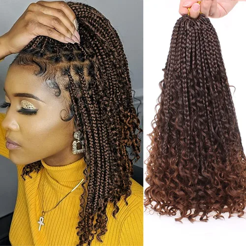Vista 35 de Unionbeauty - 8 paquetes de trenzas bohemias de diosa en caja, de ganchillo de pelo para mujer negra, 8 pulgadas de trenzas de caja bob bohemias