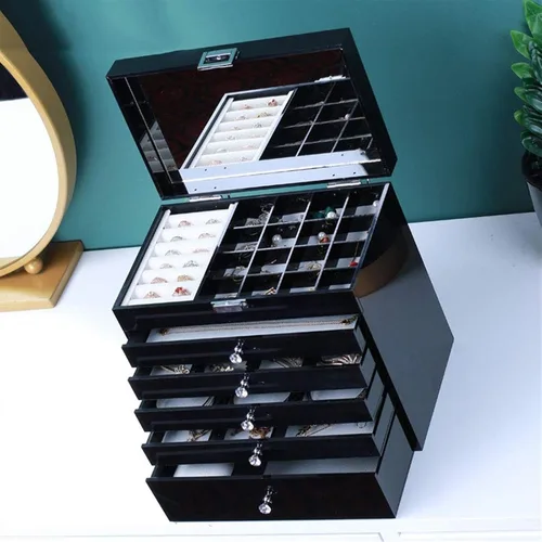 Vista 3 de UXZDX CUJUX Jewelry Box, Girls Jewelry Organizer, Lockable Mirrored Storage Case, Gift Idea
