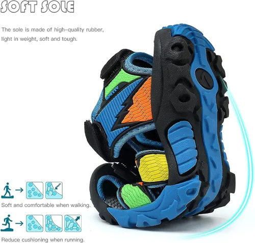 Vista 6 de Littleplum Sandalias para niños con puntera cerrada, sandalias deportivas para niños pequeños, zapatos de verano para niños grandes, caminar