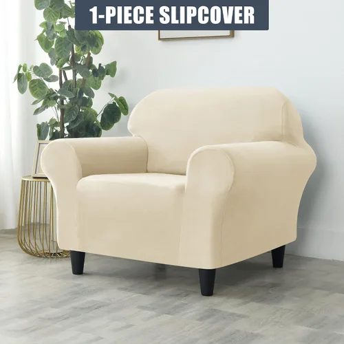 Vista 2 de CONRUSER Funda elástica para sofá, terciopelo grueso y suave, protector de muebles con parte inferior elástica para mascotas y niños (beige, talla S)