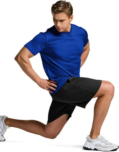 Vista 7 de TSLA Paquete de 1 o 2 camisetas de entrenamiento para hombre, camisetas de manga corta que absorben la humedad, camisetas deportivas de manga corta