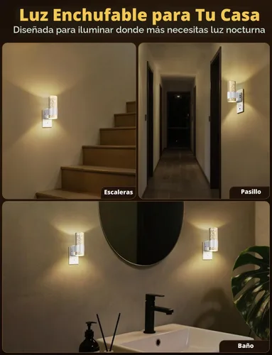 Vista 4 de Luces nocturnas enchufables en la pared, luz nocturna LED regulable con sensor de crepúsculo a amanecer, luz nocturna enchufable con brillo