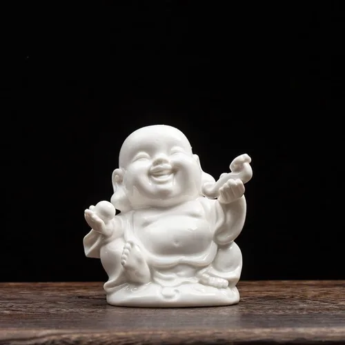 Vista 9 de Estatua de Buda Maitreya que ríe Zen Esculturas Ornamento Feliz Budismo de la Suerte Estatua de Sala de estar Oficina Estatua de Estatua de Estatua