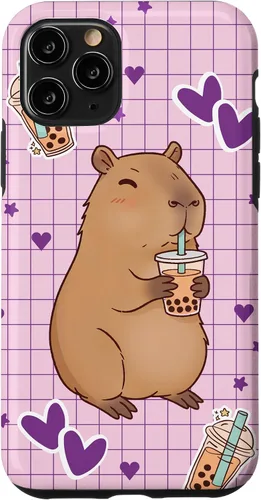 Vista 29 de Funda Kawaii Anime Capybara Beber Boba Bubble Tea Kids Girls para iPhone 17