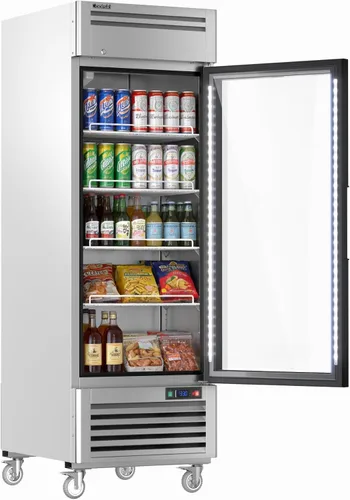 Vista 2 de Coolski Refrigerador comercial de puerta de vidrio de 1 puerta, comercializador de pantalla de acero inoxidable con luz LED para uso comercial