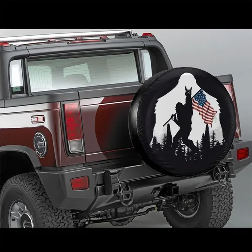 Vista 2 de Cubierta para neumático de repuesto de camping con bandera estadounidense, protectores de rueda, impermeables, universales para remolque, vehículo