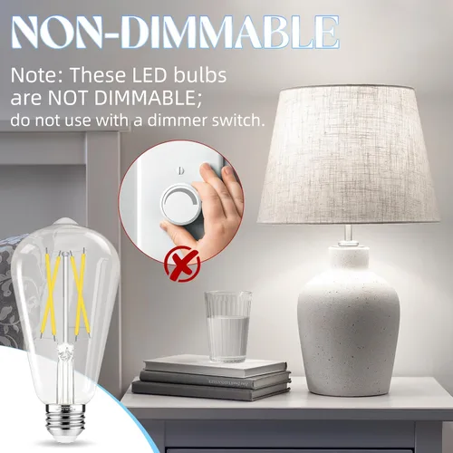 Vista 4 de GvvooHome Bombillas LED Edison, bombilla E26 equivalente a 60 vatios, no regulable, blanco frío 4000 K, bombillas vintage ST58, 90+ CRI, 6 W 600 LM