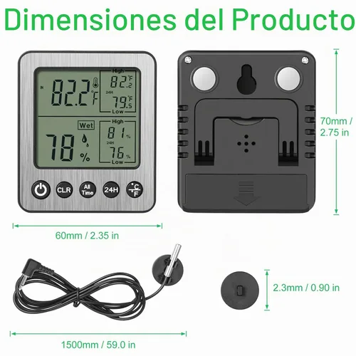 Vista 2 de Termómetro digital para refrigerador congelador con sensor extra termómetro de reptiles higrómetro interior max y min recuerda negro ZZ20