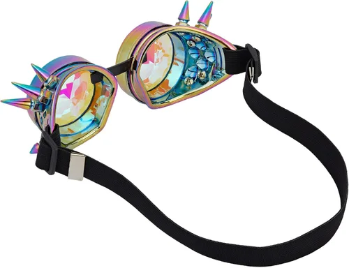 Vista 104 de Gafas caleidoscopio para raves trippy psicodélico steampunk con lentes de cristal de difracción de prisma arcoíris