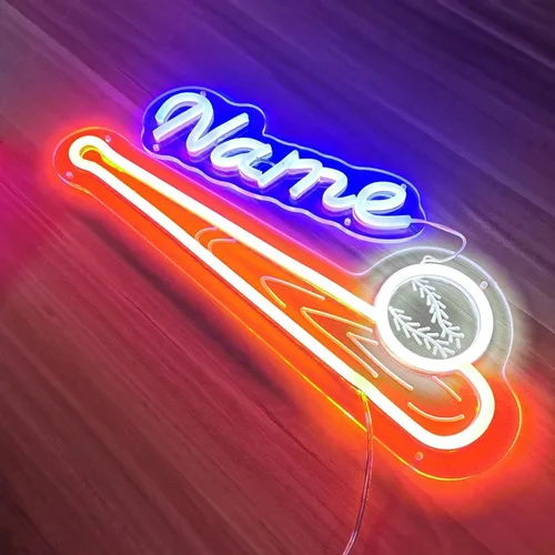 Vista 2 de Letreros de neón de nombre personalizado para béisbol, lámpara LED de neón de nombre de jugador de béisbol personalizada y estética hecha a mano
