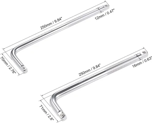 Vista 2 de uxcell Juego de disyuntor de enchufe de 1/2" y 3/8", llave de barra de extensión en forma de L, CR-V