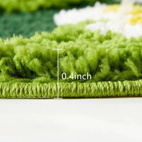 Vista 2 de Bonita Alfombra de Baño Verde Floral Hierba Primavera Flor Margarita Alfombras de Baño Antideslizantes Lavables a Máquina Súper Absorbentes