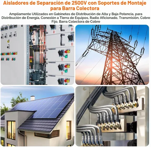 Vista 7 de 4 aisladores de separación de 2500 V con soportes de montaje de barra colectora de tierra (aislante negro de 2 pulgadas)