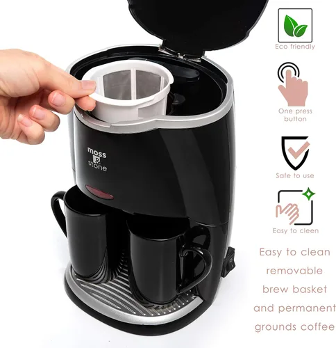 Vista 10 de Moss & Stone - Mini cafetera de goteo de 2 tazas con tazas de 5 onzas, cafetera pequeña