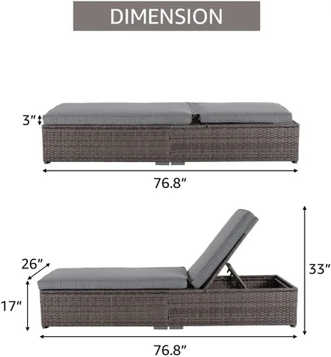Vista 6 de Patiorama Tumbona para patio al aire libre, elegante silla tumbona reclinable ajustable de ratán para piscina con cojín, mimbre de polietileno gris