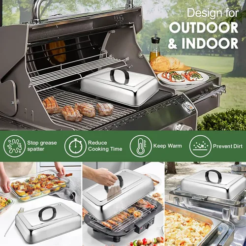 Vista 6 de 1 pieza de tapa para untar cúpula de fusión para parrilla (13 x 9.8 pulgadas), Joyfair tapa rectangular de acero inoxidable para fundir queso