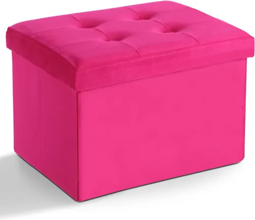 Vista 10 de LINMAGCO Otomana Otomana de almacenamiento con almacenamiento pequeño reposapiés taburete debajo del escritorio, reposapiés plegable corto de tela