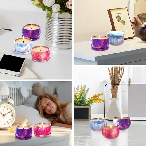 Vista 6 de Paquete de 3 velas decorativas pequeñas perfumadas, aroma fuerte de bergamota y vainilla y bayas negras de San Diego, velas de soja, no tóxicas