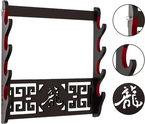 Vista 3 de Samurai - Soporte de pared para espada, soporte de 4 niveles para armas de artes marciales, soporte de exhibición de protección de vellón, Katana