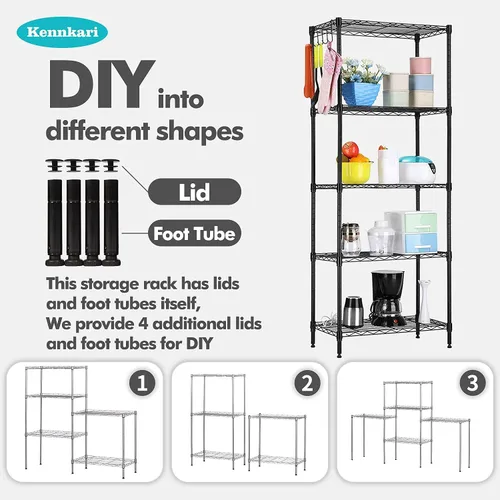 Vista 4 de Estante organizador de estante de metal ajustable de 5 niveles para despensa/lavandería/baño/cocina/dormitorio, estantes de almacenamiento