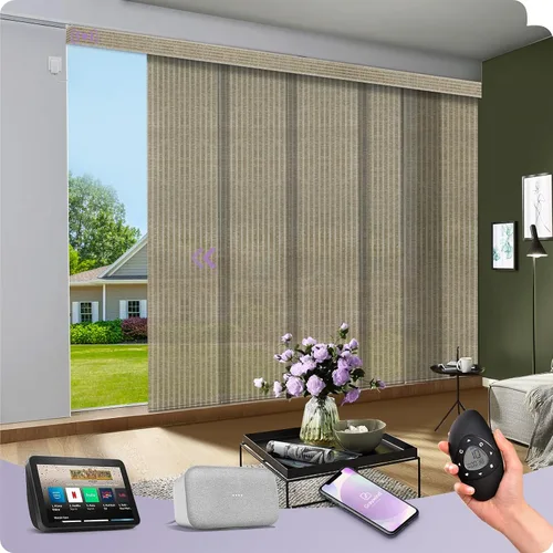 Vista 36 de Graywind Paneles deslizantes motorizados opacos compatibles con Alexa Google, persianas de riel para puertas corredizas de patio